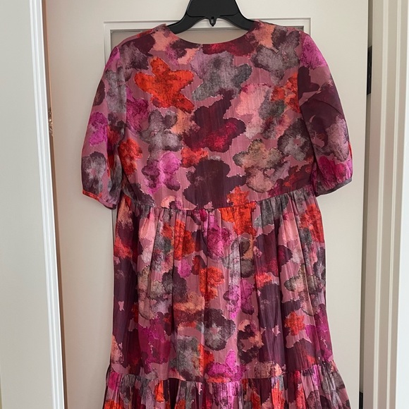 Anthropologie Samant Chauhan Dress Clemencia Midi Red Pink Floral Tiered Small - Picture 4 of 6